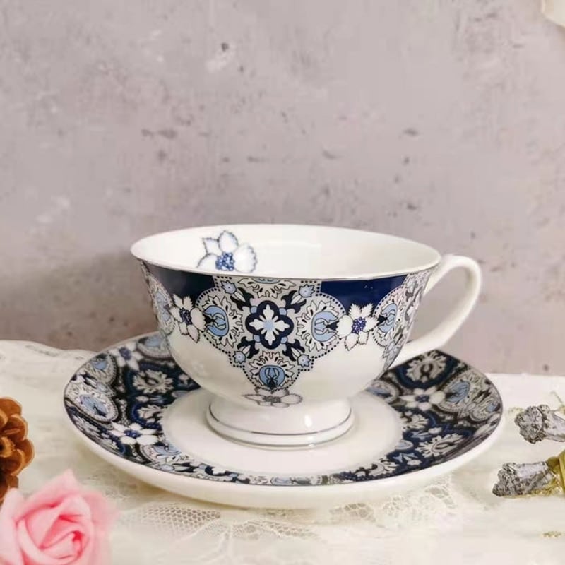 Jolie tasse à thé style pastoral anglais Bleu marine 220ml