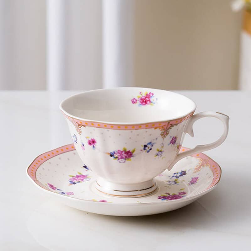 Jolie tasse à thé style pastoral anglais Saumon 220ml
