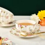 Luxueuse tasse à thé à fleurs bord doré style anglais_12
