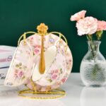 Luxueuse tasse à thé à fleurs bord doré style anglais_16