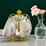 Luxueuse tasse à thé à fleurs bord doré style anglais_19