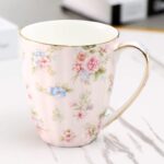 Luxueuse tasse à thé à fleurs bord doré style anglais_7