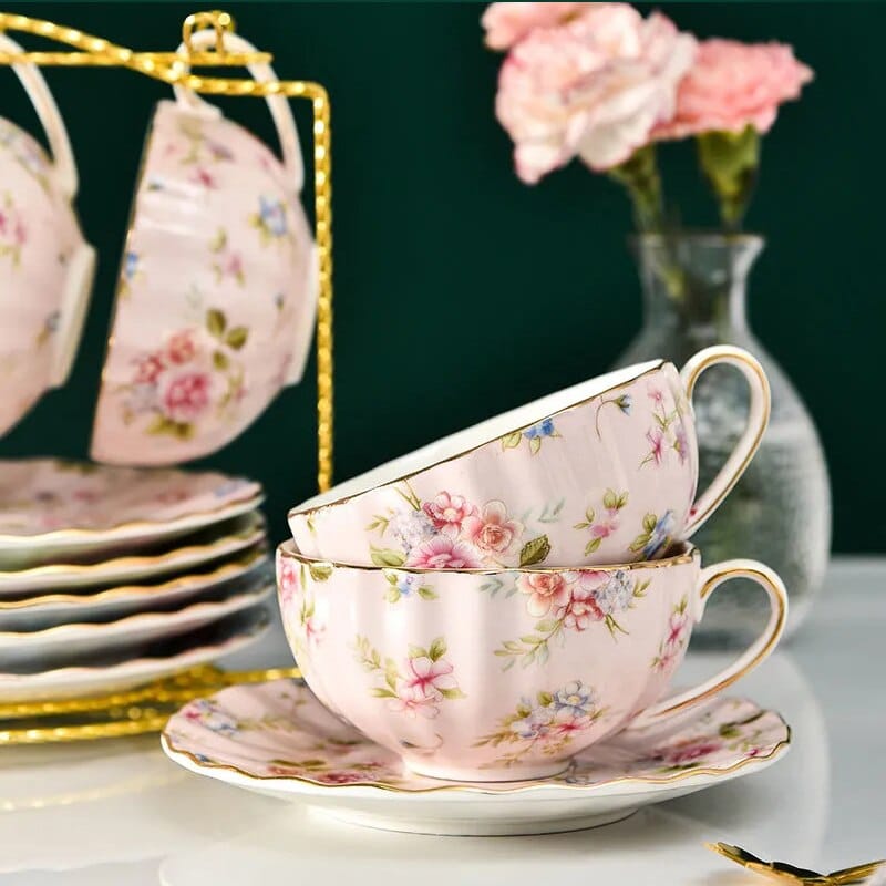 Ensemble tasse à thé anglaise style créatif à manche dorée