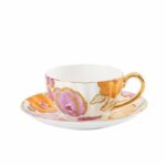 Tasse à thé anglaise à fleurs avec bordure dorée élégante_5