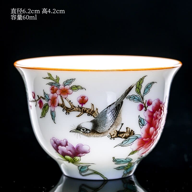 Tasse à thé anglaise artisanale en porcelaine blanche Oiseau 6.2x4.2cm 60ml