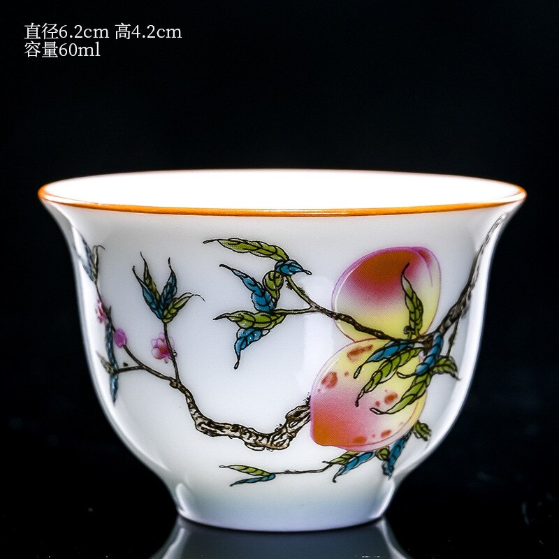 Tasse à thé anglaise artisanale en porcelaine blanche Pêche de longévité 6.2x4.2cm 60ml