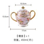 Tasse à thé anglaise en céramique rose oiseau décoration dorée_9