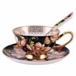 Tasse à thé créative anglaise avec soucoupe en Magnolia noir_6