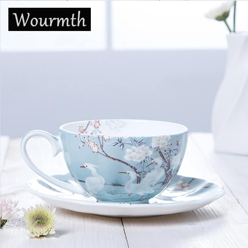 Tasse à thé luxe anglaise à motif créatif oiseau_1