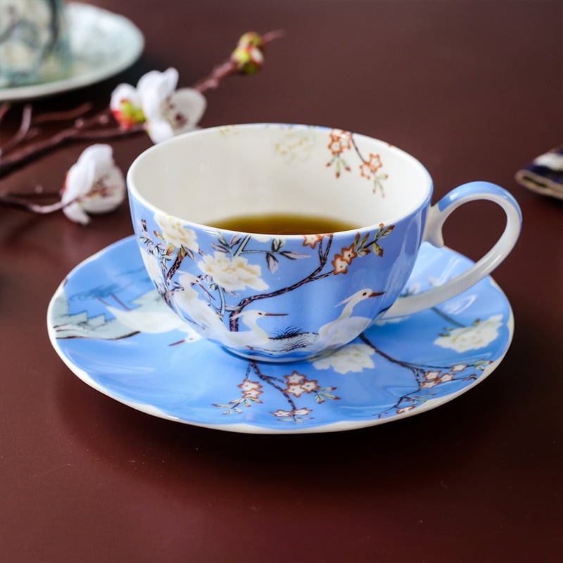 Tasse à thé luxe anglaise à motif créatif oiseau 250ml Bleu