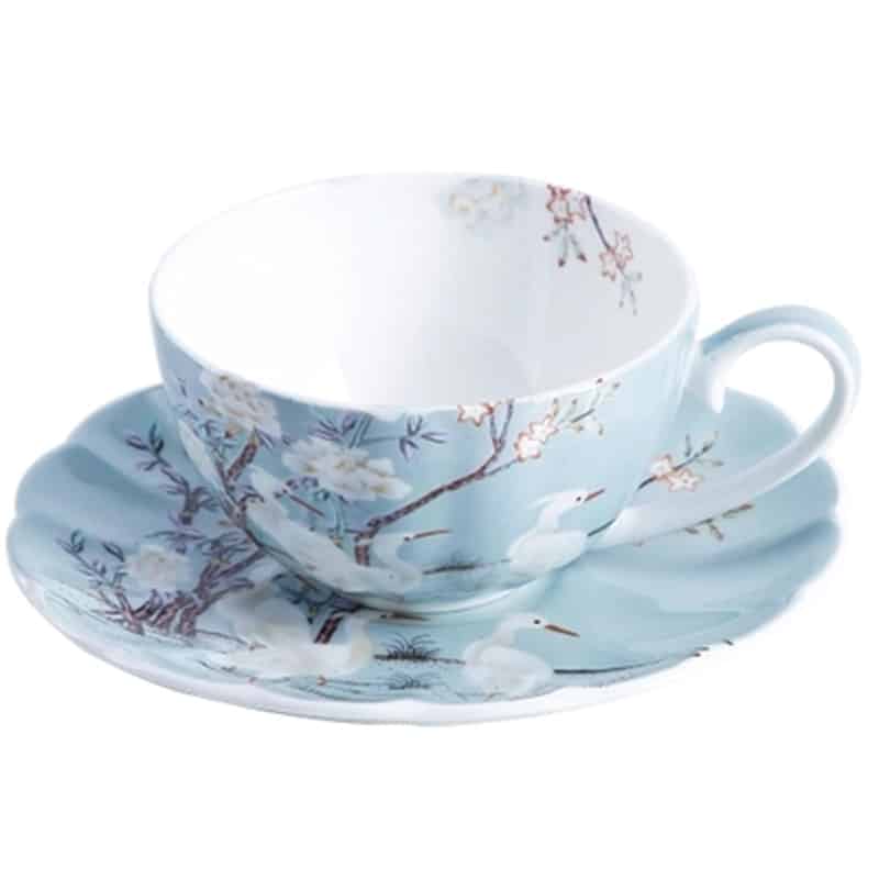 Tasse à thé luxe anglaise à motif créatif oiseau 250ml Bleu ciel