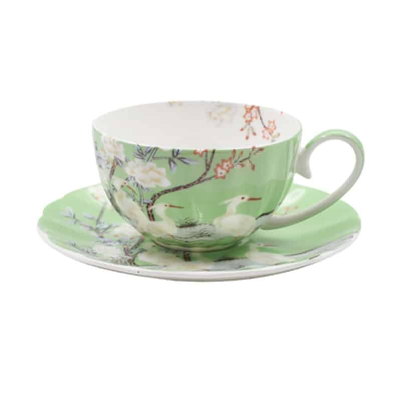 Tasse à thé luxe anglaise à motif créatif oiseau 250ml Vert