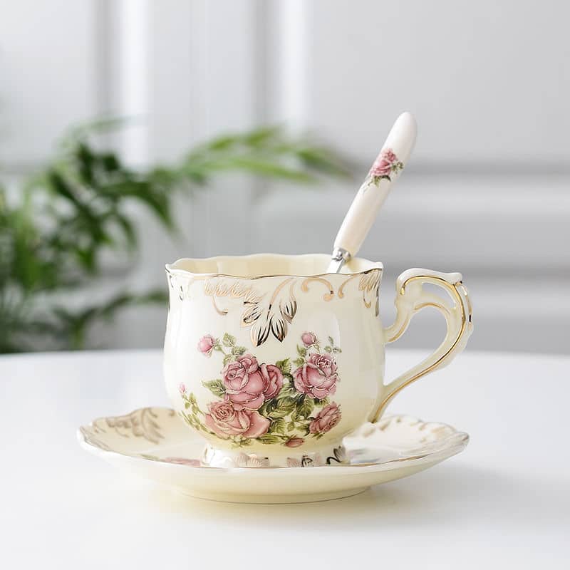 Tasse à thé vintage anglaise fleur peint à la main Set Rose