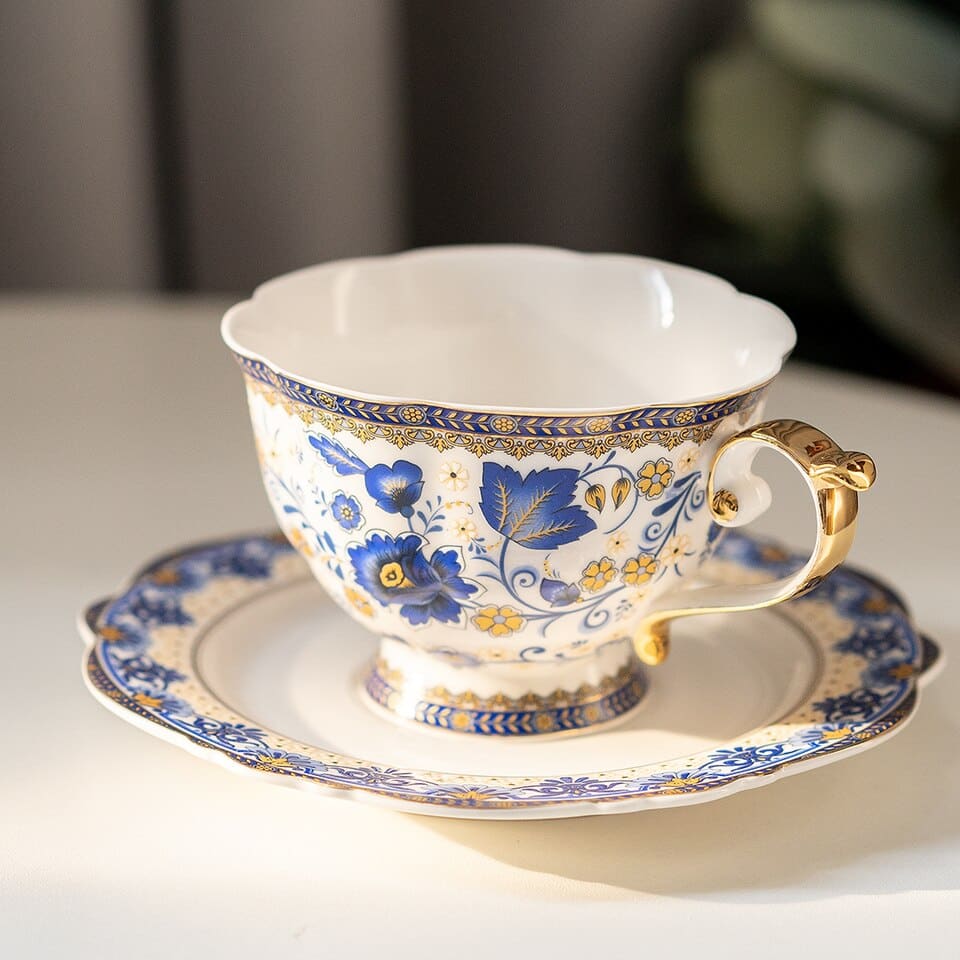 Tasse de thé à fleurs style anglais bleu et blanc_1
